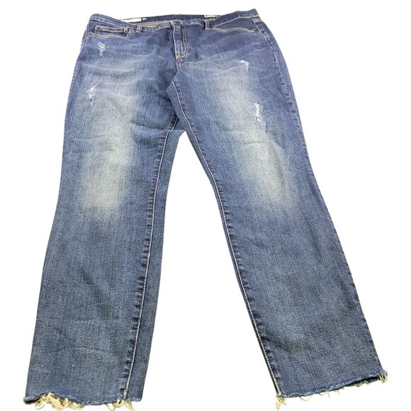 Gap 1969 Womans Authentic True Skinny Jeans 32R Distressed Frayed Hem Blue Denim - Picture 1 of 8